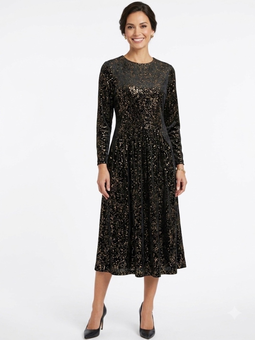 Gold Label by Tricoville Black Gold Metallic Long Sleeve Dress Women’s Size 10
